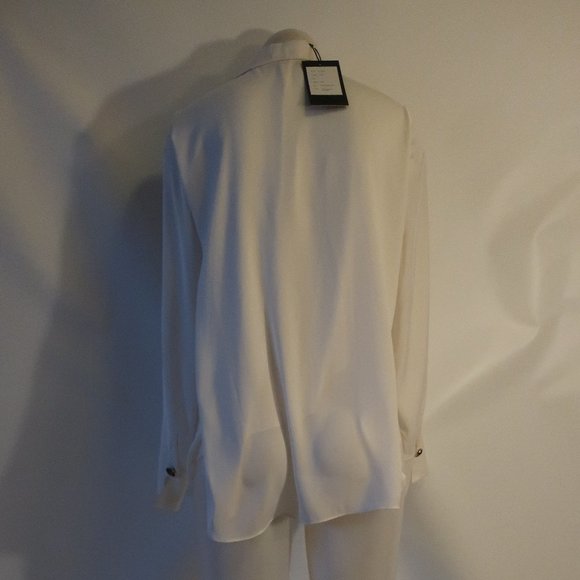 NWD Womens Chris Gramer Ivory White Chest Pockets Button Top Blouse 1 US/M * - Picture 8 of 13
